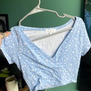 Blue & White Low Cut Crop Top